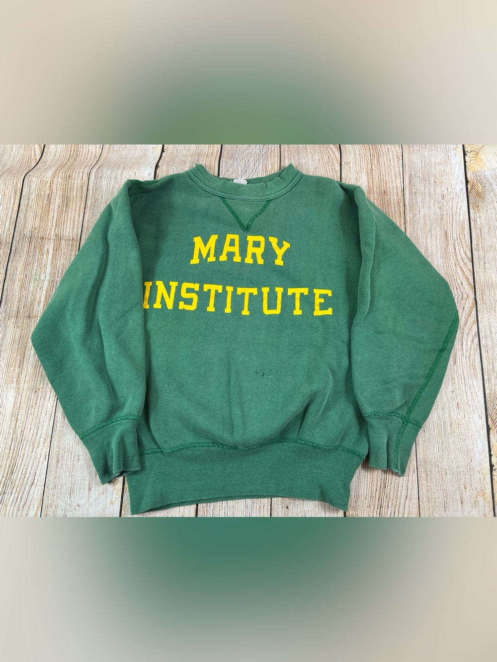 Vintage 50s Wilson Mary Institute Green Single V Sweatshirt Small